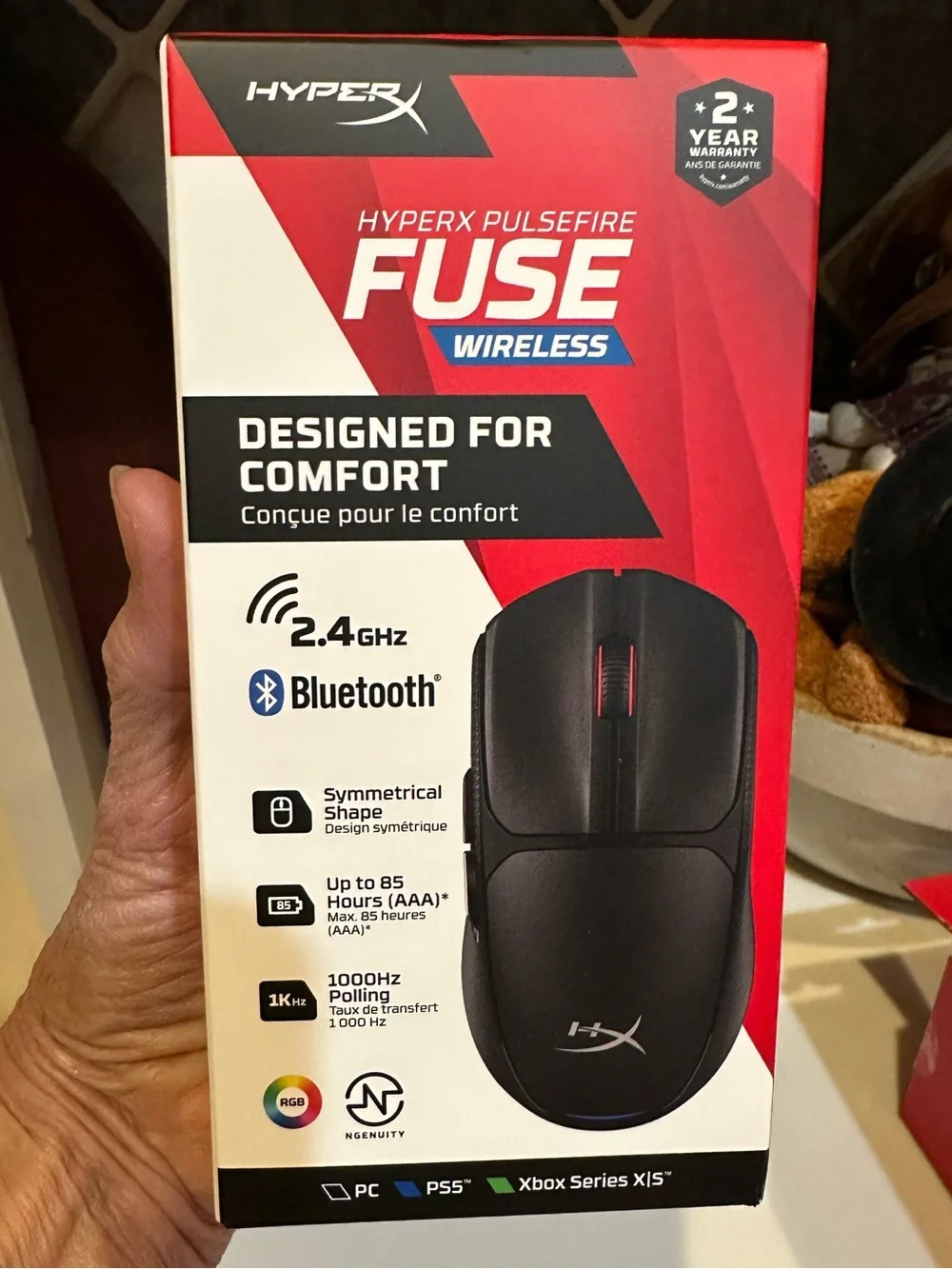 HYPERX PULSEFIRE FUSE WIRELESS GAMING MOUSE BLUETOOTH BLACK RED COMFORT 2.4GHZ